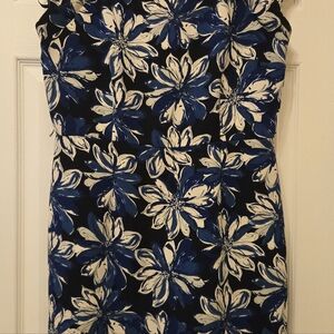 Scarlett Strapless Floral Sheath Dress in Blue and White